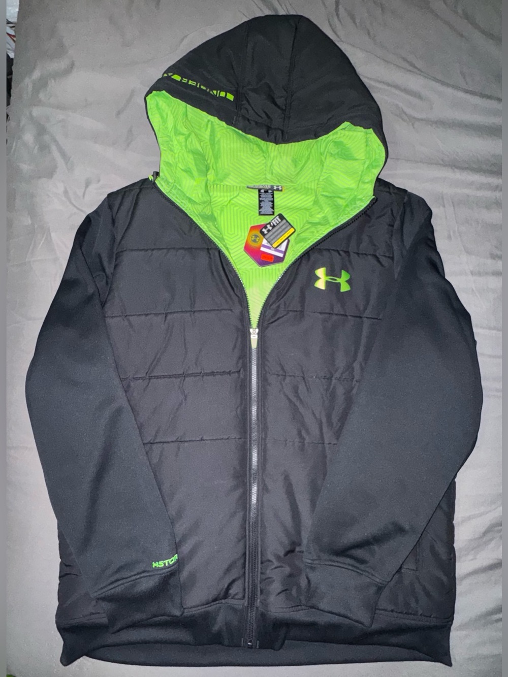 Under Armour ColdGear Infrared Hooded Jacket Mens 2XL Black Green NWT Insulated